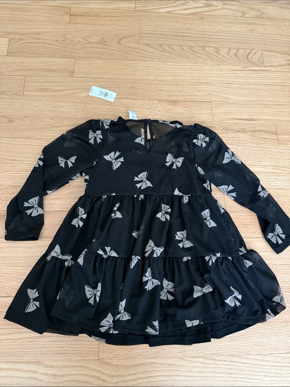 GAP Black Dress with Gray Bow Print - Tiered Skirt